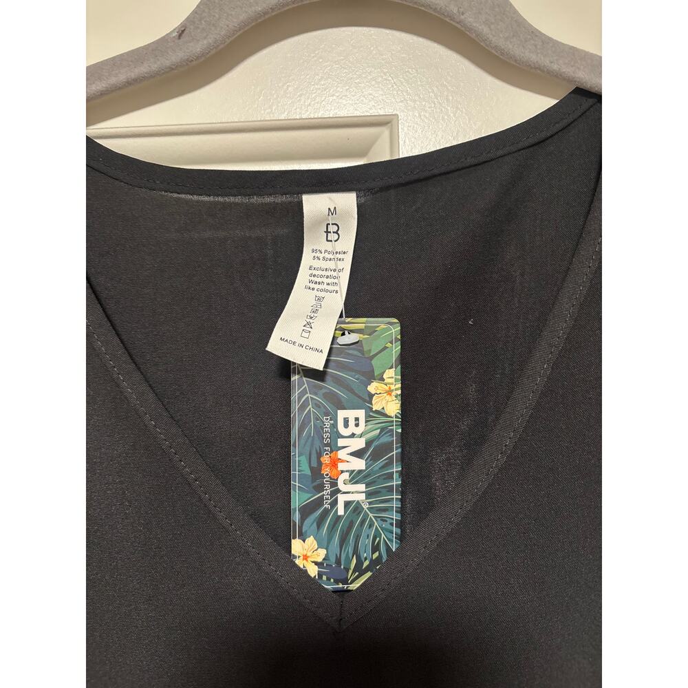 BMJL Women's Black A-Line Mini Dress Sheer Mesh Sleeve Size M NWT - Picture 3 of 7